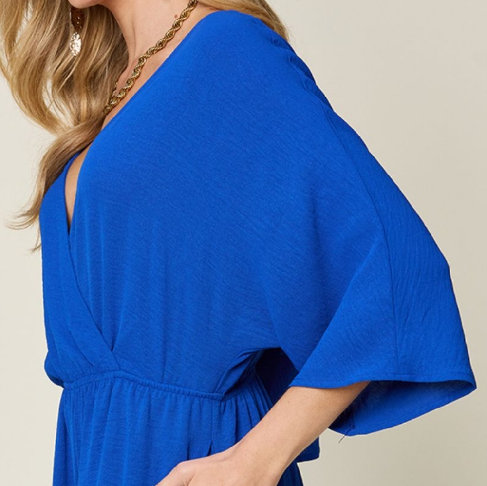 Blue Wide-Leg Surplice Jumpsuit - Picture 7 of 15